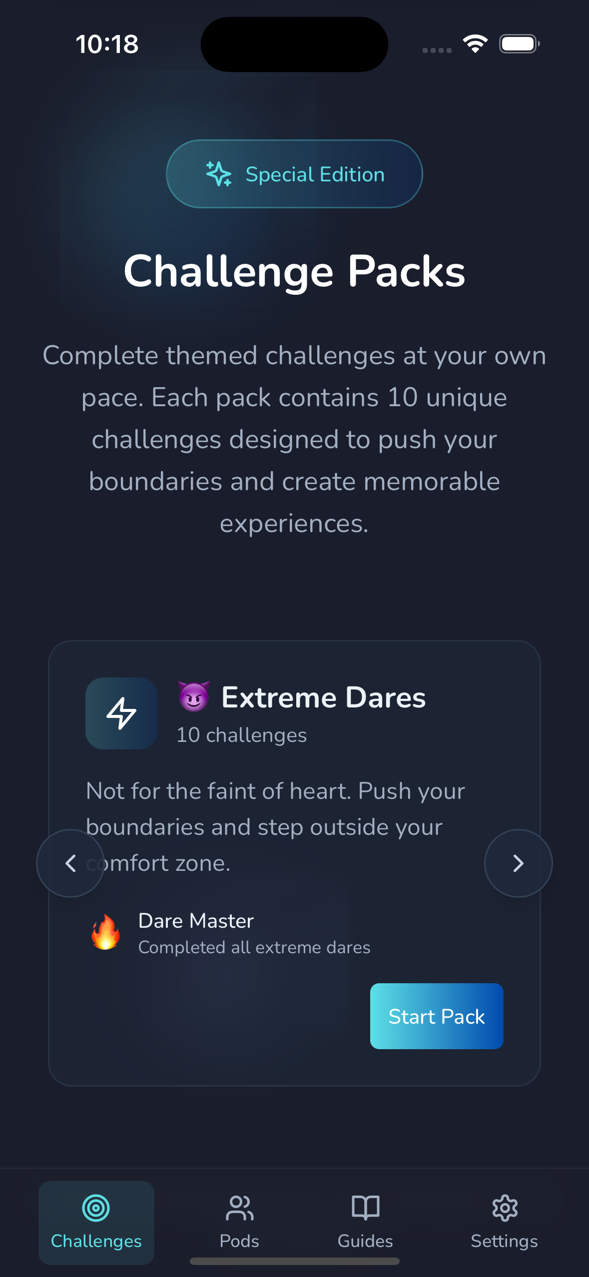 Challenge Packs Screen