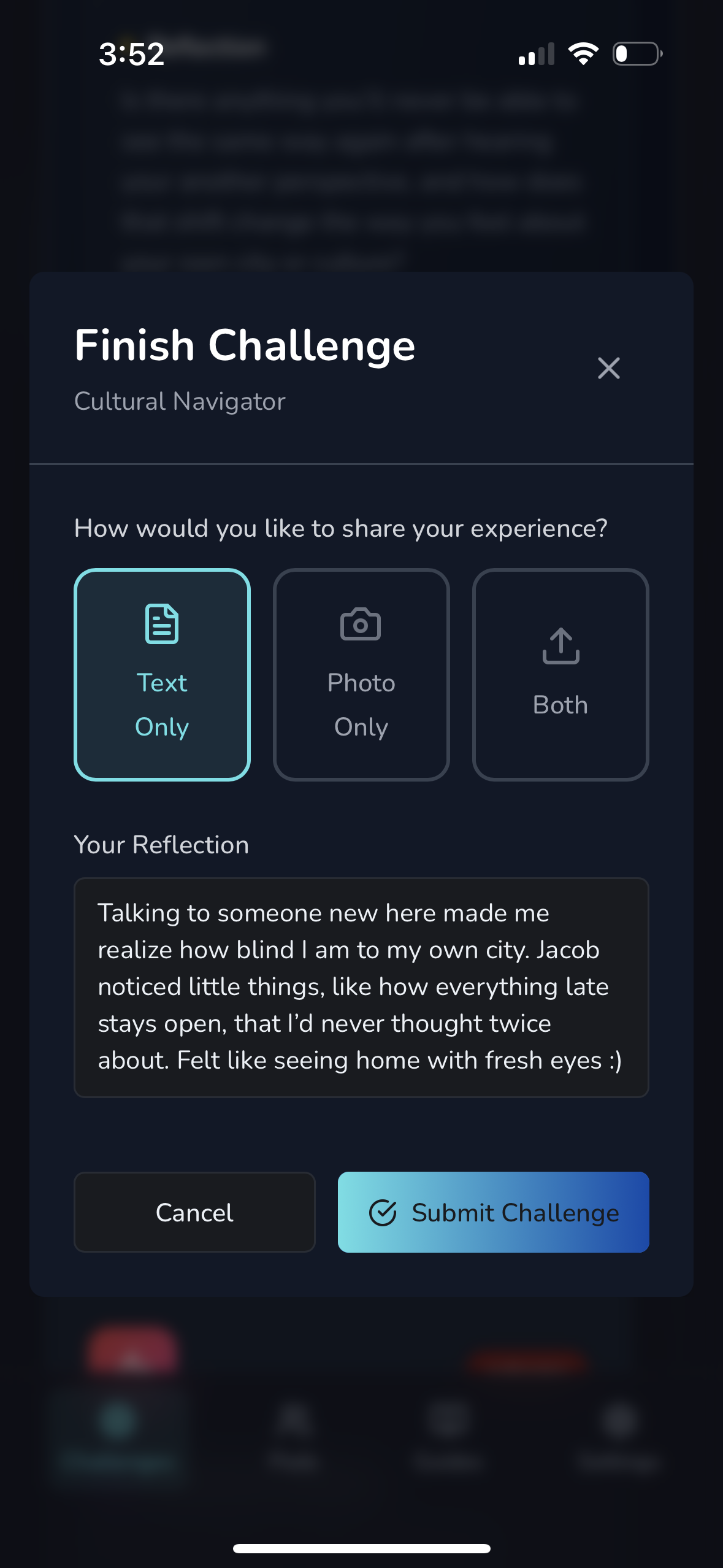 Challenge Reflections Screen