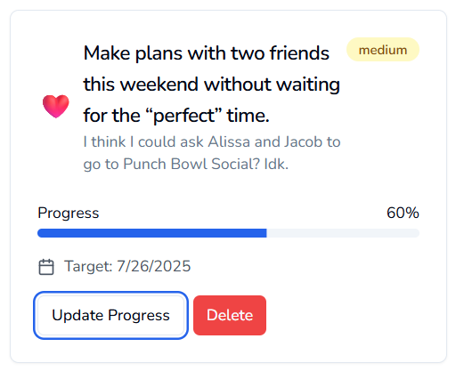 Personal Social Goals Tracker Screenshot